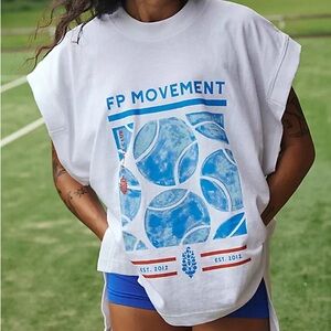 Free People FP Movement Throw + Go Hit the Court Graphic Muscle Tee XS